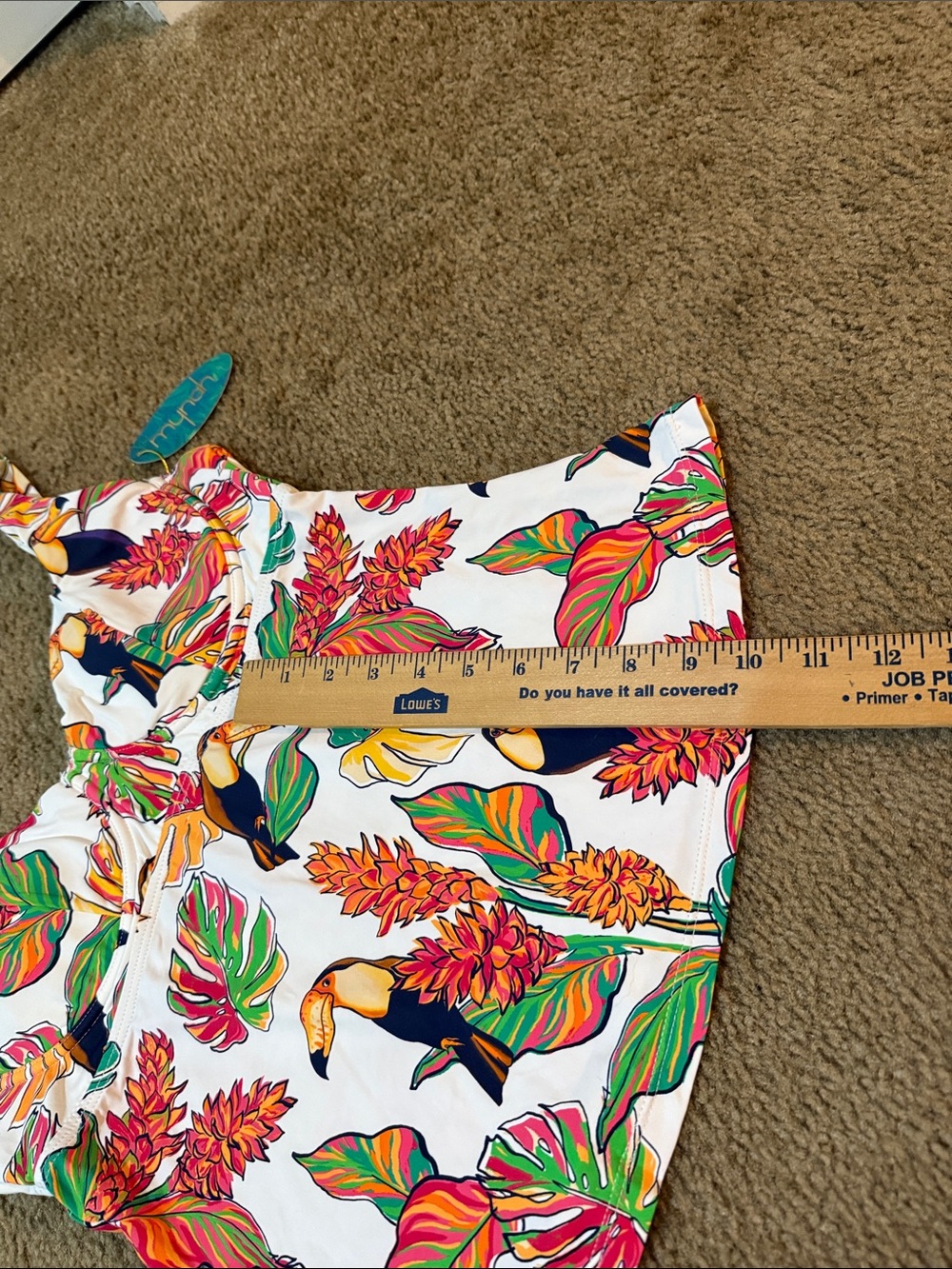 White Tropical Toucan tankini swim top size large - Picture 7 of 9